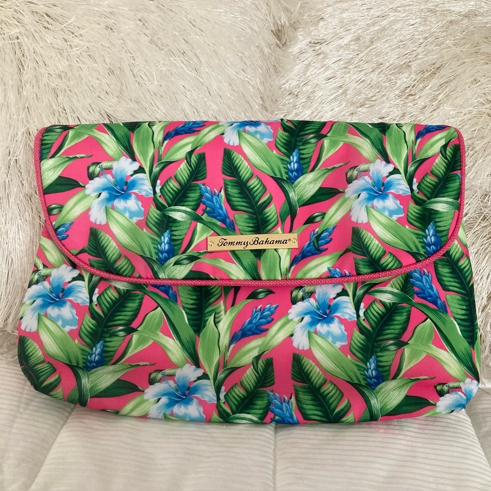 Tommy Bahama Large 2 Compartment Pink Tropical Makeup Cosmetic Travel Bag